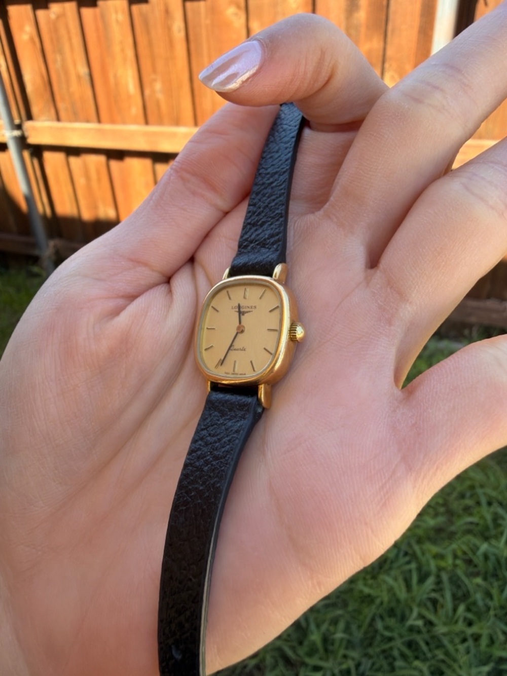 Longines Gold Square Dial with Black Leather Band - Picture 2 of 4